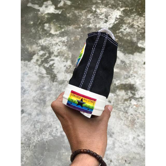 SNEAKERS COWOK HITAM BIRU MISTY  SEPATU CONVERSE ALL STAR 70S HIGH BLACK WHITE RAINBOW - MADE IN