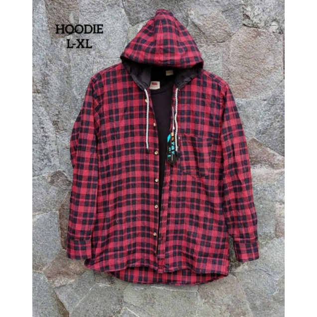 KEMEJA FLANEL PRIA HOODIE KUPLUK