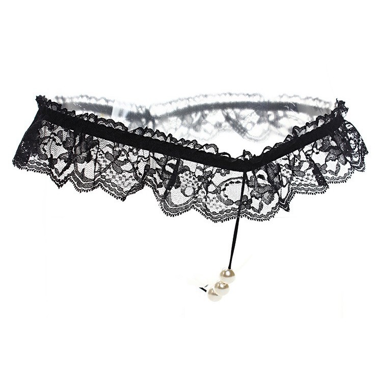 Celana Dalam Wanita Faux Pearl Massage G-string Sexy Lace Thongs C182