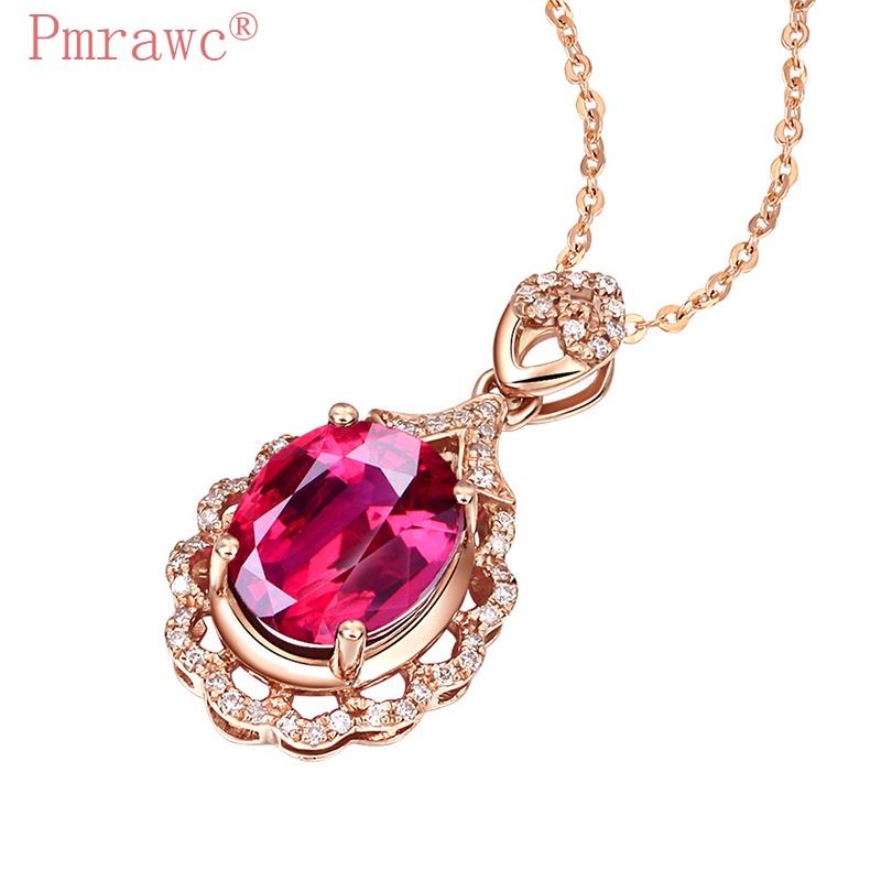 Hot Sale Full Diamond Ruby Pendant 18K Rose Gold Necklace