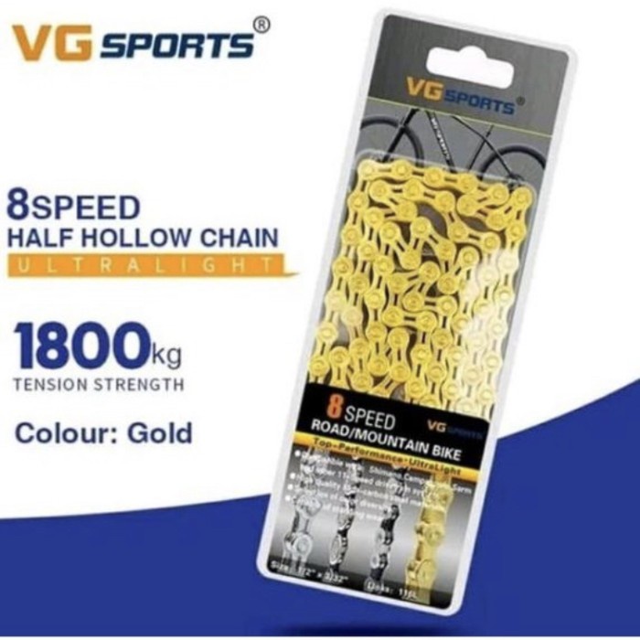 Hai Rantai sepeda VG SPORTS 8 speed gold half hallow 116L116 link ul