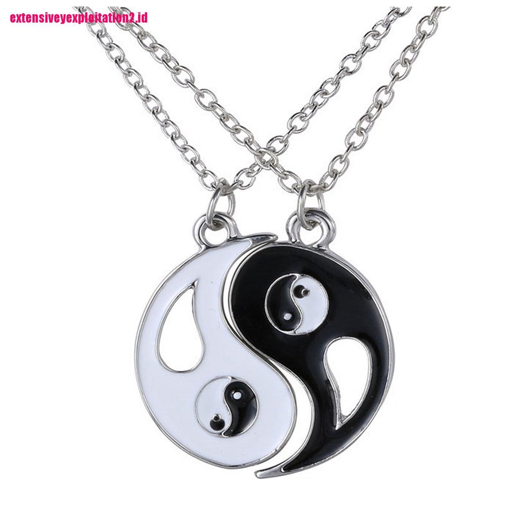 2pcs Kalung Persahabatan Yin Yang Warna Hitam Dan Putih Untuk Pasangan