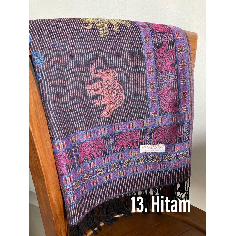 Pashmina Cashmere Motif Gajah | Selendang | Scarf | Syal | Shawl | Pasmina Kashmir | Souvenir | Hadiah Ulang Tahun | Birthday Gift | Aksesoris Fashion Wanita | Premium Import Quality | Grosir Murah | Luxury Scarf