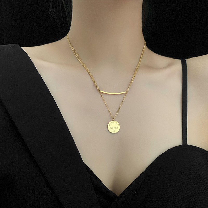 Kalung Model Double Layer Bentuk Geometris Ukuran Kecil | Kalung Rumbai | Kalung Rose Gold 18k | Kalung Bahan Stainless steel | Kalung Bahan Titanium Steel |