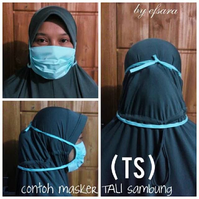 Masker kain / masker hijab / penutup mulut hidung tali sambung / masker wajah kain polos warna motif