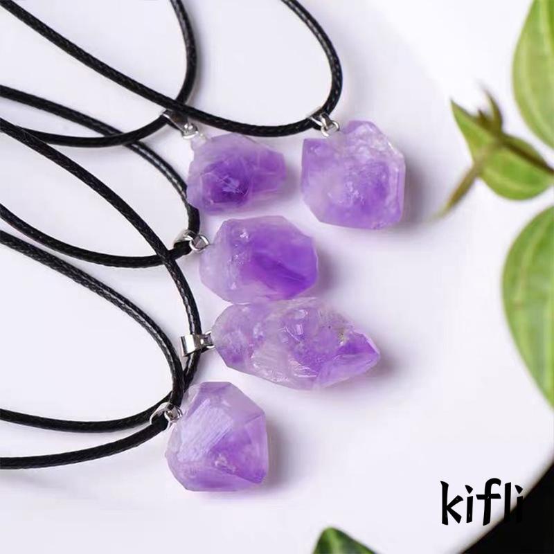Kalung Liontin Batu Amethyst Kasar Alami DIY Untuk Pria Dan Wanita