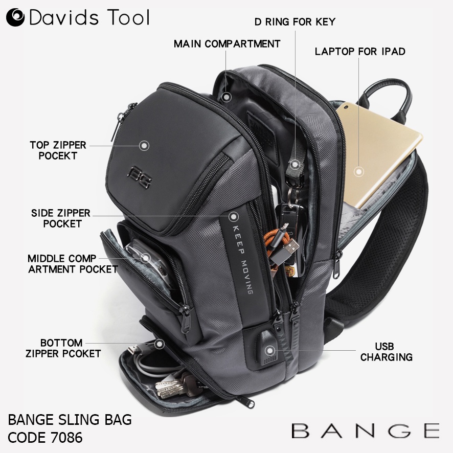 Bange Waistbag Pria Waterproof Waist Bag Original Weisbag Tas Weistbag Waisbag Premium Anti Air Original Import Distro Selempang Slempang Slingbag Cowok Casual BG7086