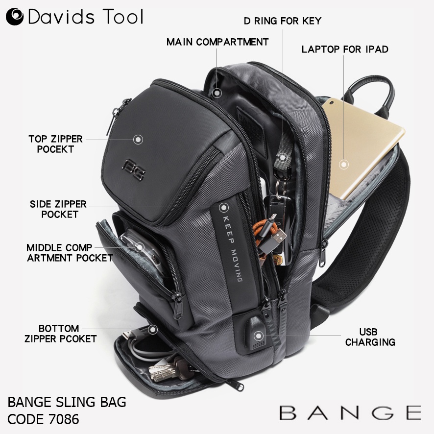 Bange Waistbag Pria Waterproof Waist Bag Original Weisbag Tas Weistbag Waisbag Premium Anti Air Original Import Distro Selempang Slempang Slingbag Cowok Casual BG7086