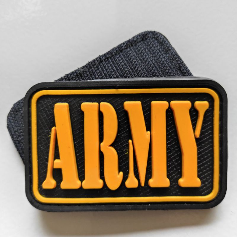 patch rubber logo army tulisan kuning/rubber patch army/tempelan emblem karet velcro