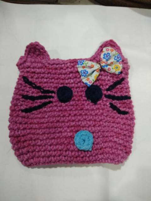 (BISA COD) TAS RAJUT SELEMPANG BENTUK HELLO KITTY UKURAN 18x15 cm - SLING BAG ANAK DAN WANITA