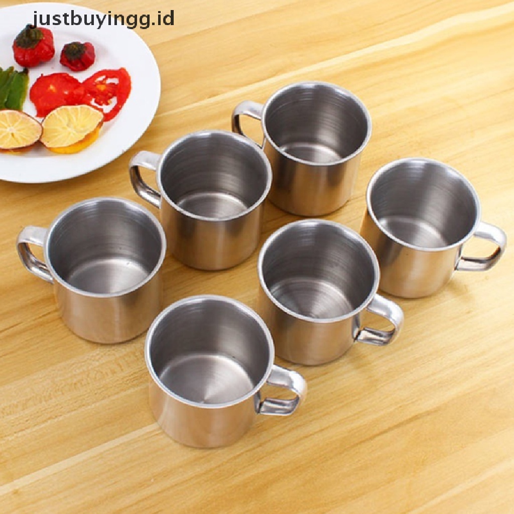 (Justbuyingg.Id) 6pcs Cangkir Kopi / Teh Bahan Stainless Steel Untuk Outdoor / Camping / Hiking