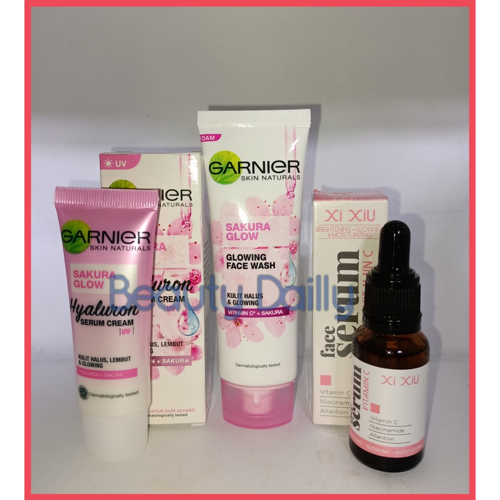 PROMO Paket 3 IN 1 Garnier - Garnier Sakura White Facial Foam 50ml + Garnier Sakura Glow Hyaluron Se