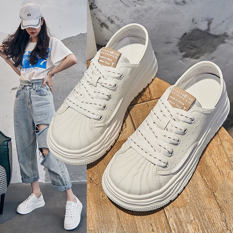 Sepatu Shell Putih Sepatu Wanita Kulit Asli 2022  Serbaguna Tebal Bawah Tinggi Platform Sepatu Ringa