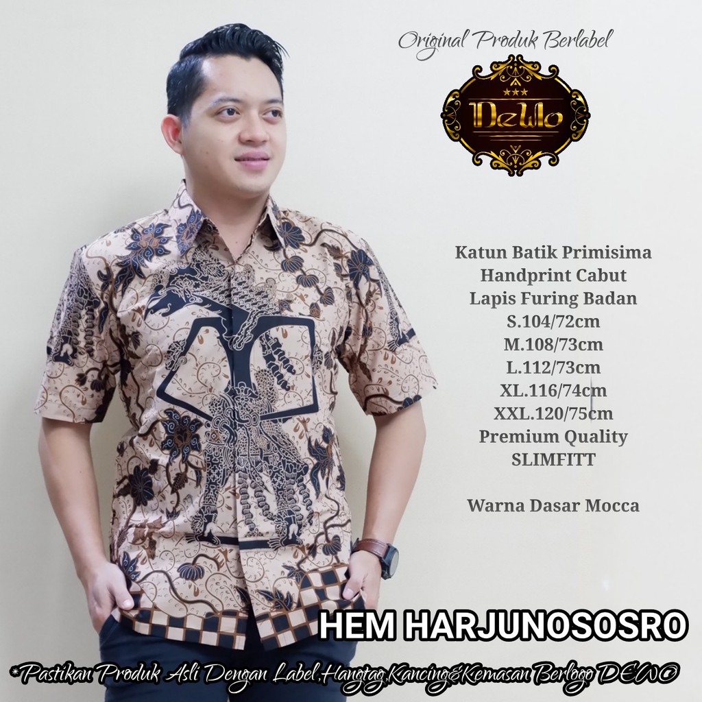 HARJUNOSOSRO Kemeja Batik Pria Lengan Pendek Katun Halus FULL FURING Batik Dewo