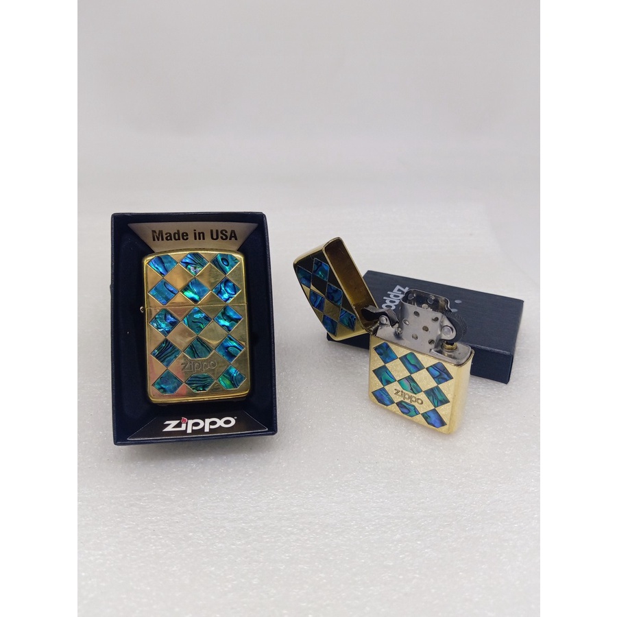 korek api zippo blue gold motif ketupat