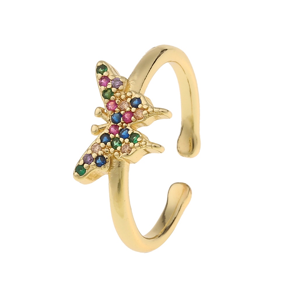 Eropa dan Amerika in normcore style ring diamond warna ornamen butterfly pembukaan cincin gaya yang