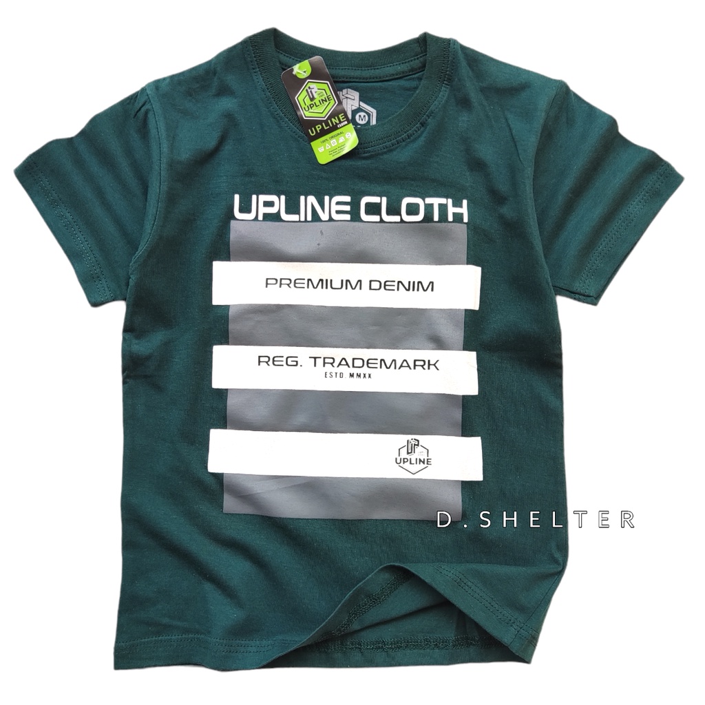 Baju Kaos Distro Anak Hijau Tua Garis Abu UPLINE/ D.shelter