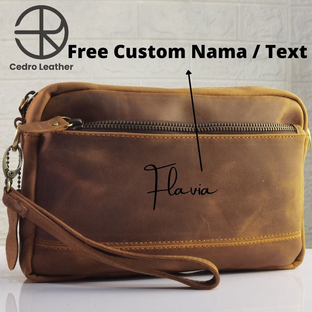 Tas selempang kulit asli 2 in 1 Handbag Free tambah Nama atau logo