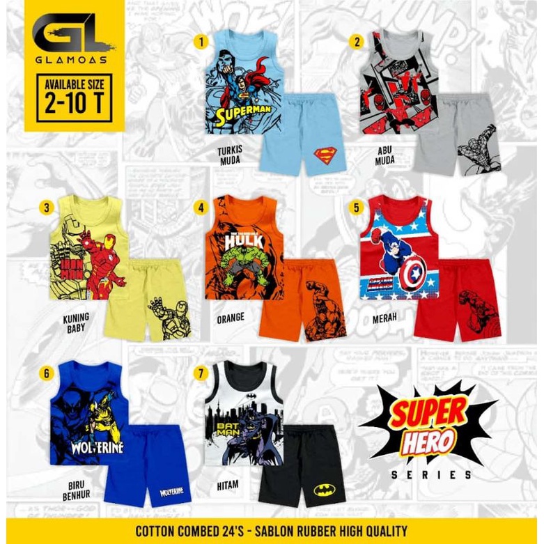 OPRN PO GLAMOAS SET KUTUNG SUPERHERO BY GLAMOAS 2-10 TAHUN / SETELAN BAJU HARIAN ANAK LAKI-LAKI / SE