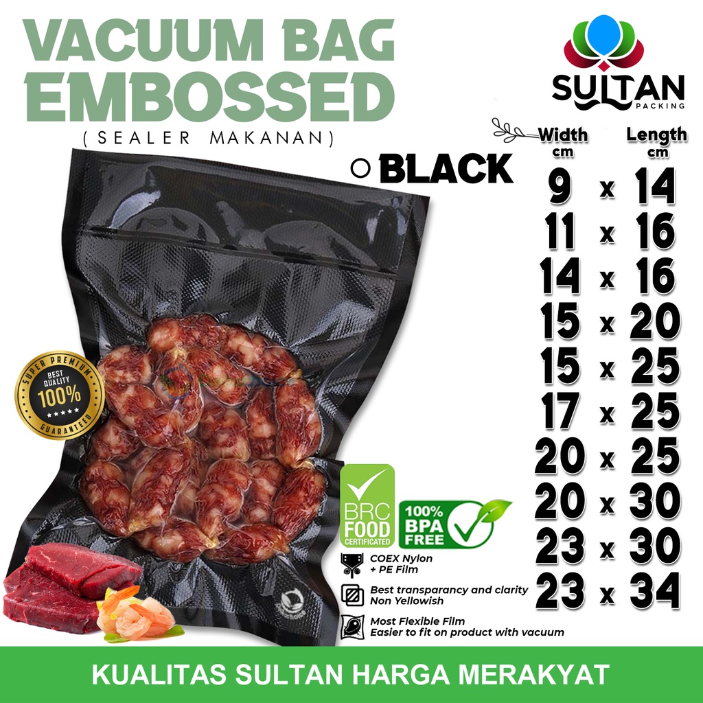 Plastik Vacuum Bag EMBOSS HITAM Vacum Sealer Makanan Delkochoice BLACK / SATUAN