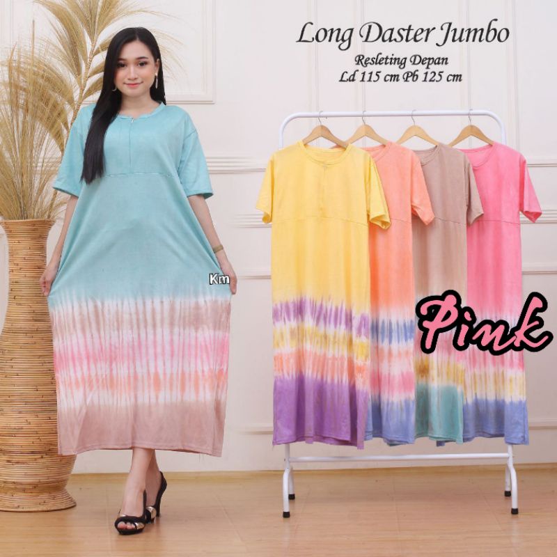 Daster Kaos Jumbo Resleting Depan Busui Motif Tiedye Jumputan Pelangi Batik Pekalongan Kekinian