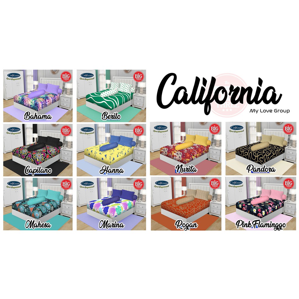 Sprei CALIFORNIA 180x200 / 160x200 motif Cosmo Rein Tory Levin Royale Verena Mirah Megumi Raisha Rosalba Shaba Savana - 180 King 160 Queen SP