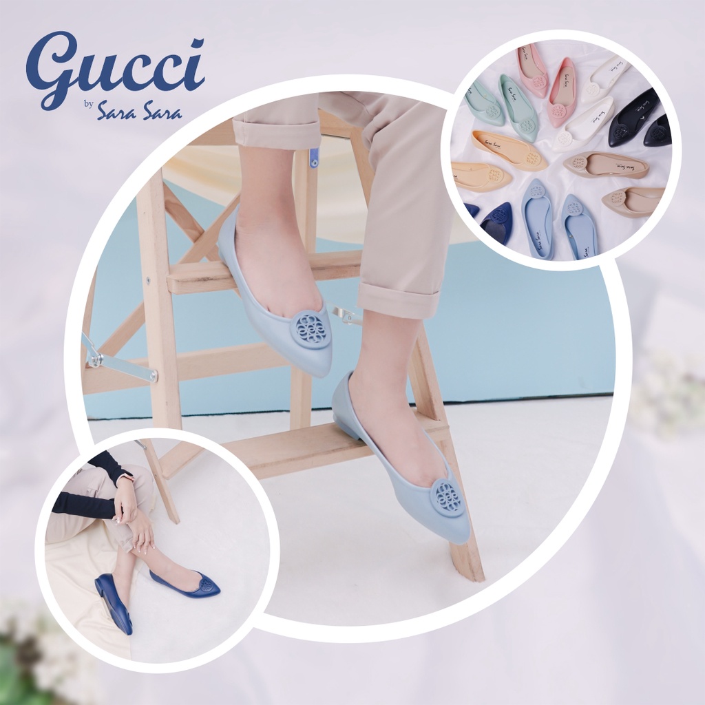 Sara Sara GUCCI Sepatu Jelly Wanita Flatshoes Jelly Sepatu Kerja Kantoran Casual Sepatu Karet Tahan Air Kekinian