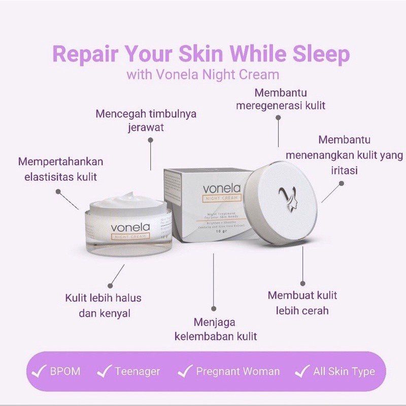night cream vonela pelembab wajah skincare pansaka brightening glowing pencerah kulit aman busui bum