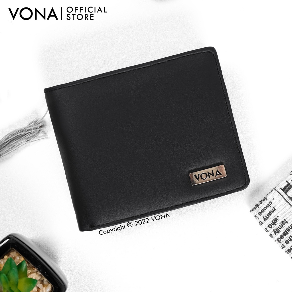 VONA Dompet Pria Lipat Pendek 3 Ruang Extra Slot Kartu Kulit PU Polos - Hitam | Dark Brown | Coklat Brown - LOXLEY-Loxley Hitam