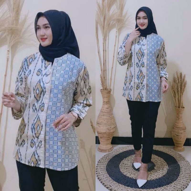 tey-17 Batik wanita ASJ SA HRB026 Kenongo Kemeja Tosca Pendek-Pegasus