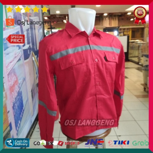 Baju Atasan Safety American Drill - Atasan Proyek Warna Merah