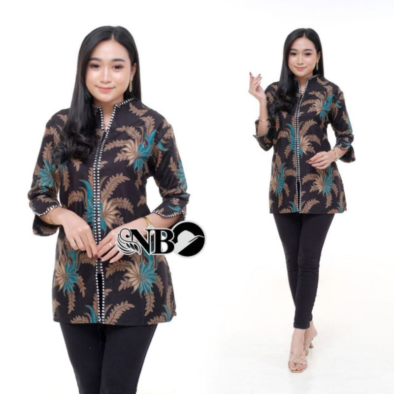 tey-17 Batik wanita ASJ SA HRB026 Kenongo Kemeja Tosca Pendek-DAUN MATAHARI