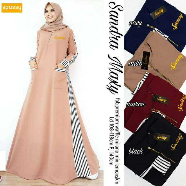 Sandra maxi by spassy/gamis/dress/gamia waffle/gamis lemonskin/busui/ori solo/solo/gamis harian/dres