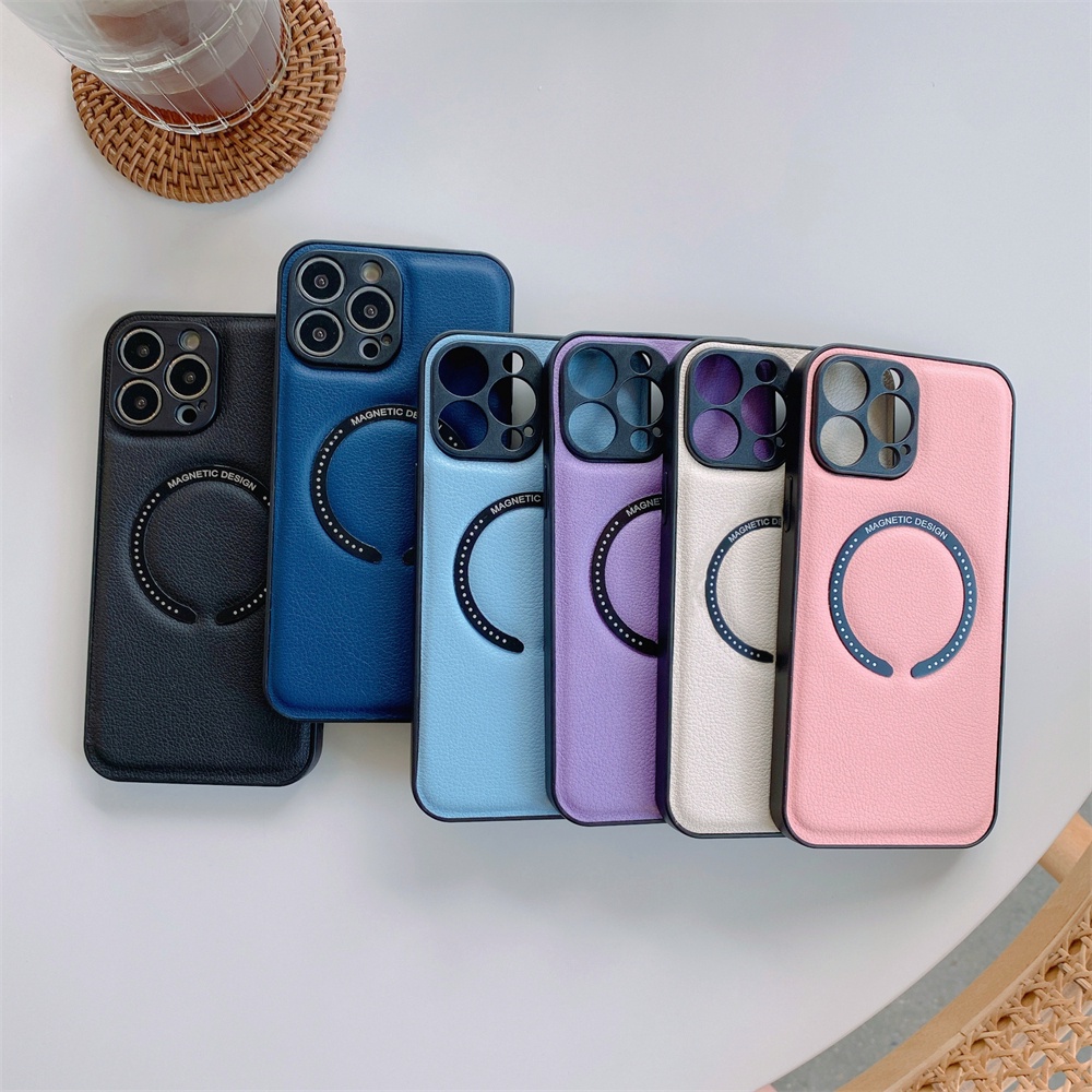 Hard Case Magnetik Bahan Kulit Untuk iPhone 14 Pro Max 14 Plus 13 Pro 12 Pro Max 11