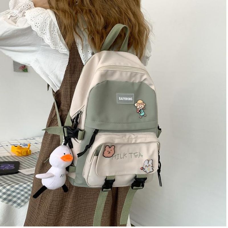 QISSWA_STYLISH KOREAN BAGPACK / TAS KOREA KEKINIAN / TAS REMAJA WANITA BARU / RANSEL SEKOLAH CEWEK MURAH / TAS KULIAH CEWEK / KOREAN BAGPACK / CUTE SCHOOL BAG / KOREAN AESTHETIC BAG / TAS ESTETIK / TAS SEKOLAH LUCU / WATERPROOF BAG