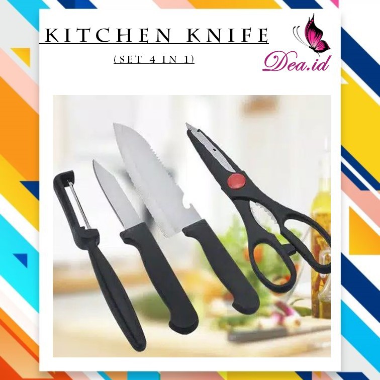 [DEASHOP] SET GUNTING &amp; PISAU DAPUR 4 IN 1 - KITCHEN KNIFE SET 4 IN 1 - PEELER PENGUPAS BUAH