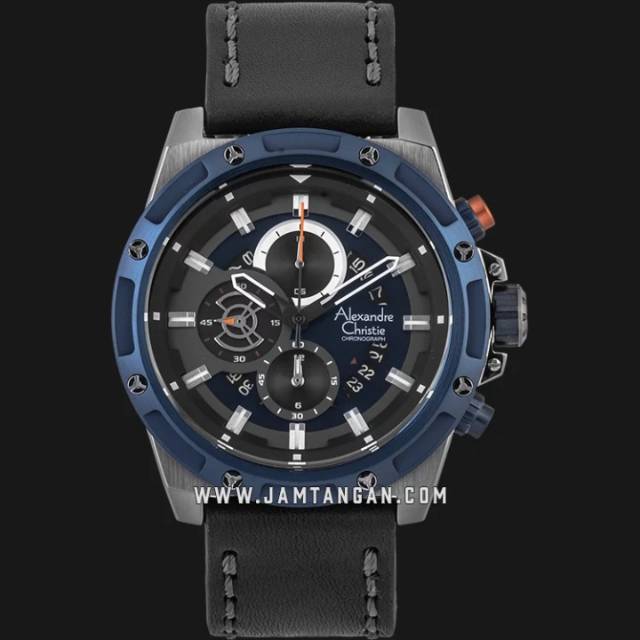 Alexandre Christie AC 6506 MC LGUBU Chronograph Men Blue Dial Black Leather Strap