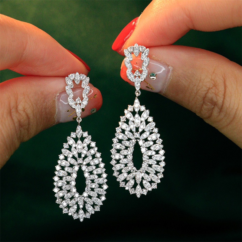 Fashion Simple Micro-Inlaid Full Diamond Water Drop Ear Studs