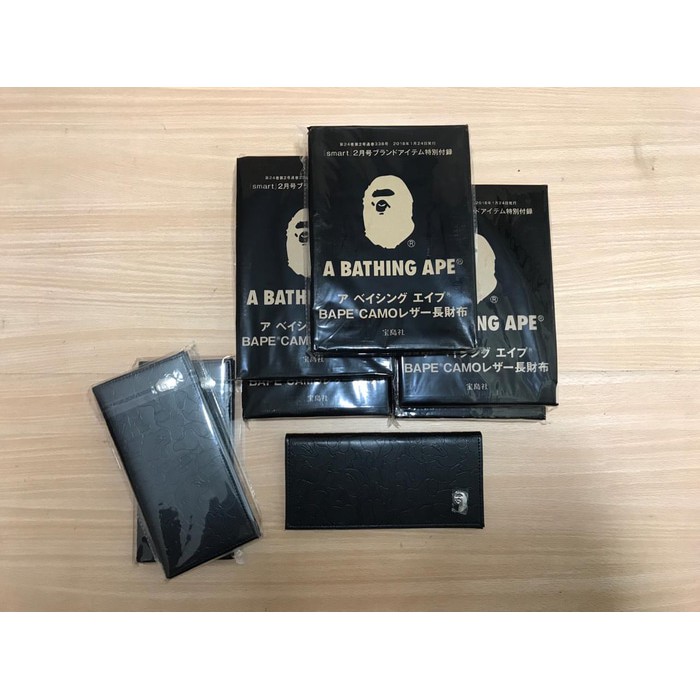 bape wallet leather embossed camo silver logo