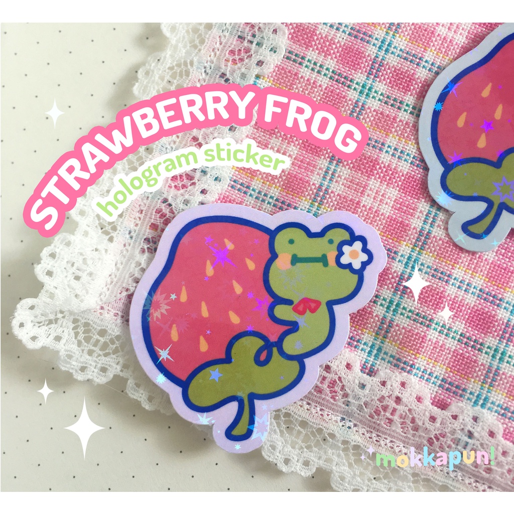 

MOKKAMERCH | Mini Sticker | Original Character: Strawberry Frog, Cute Mascot, Diary, Scrapbook Bujo, Stiker Lokal, Die Cut