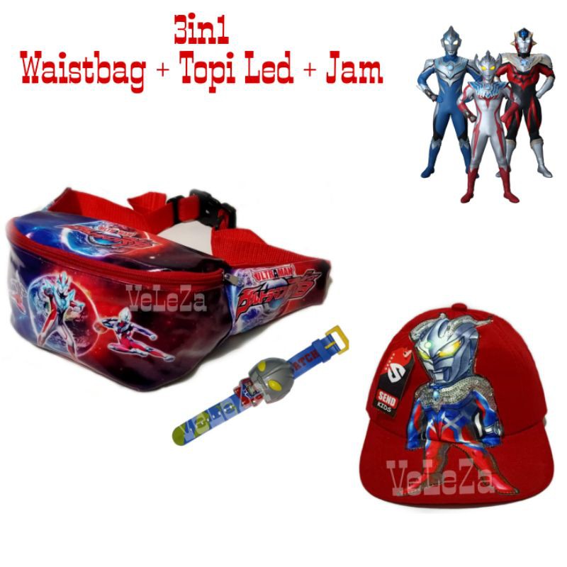 Waist bag tas selempang anak Ultraman gratis topi led jam tangan