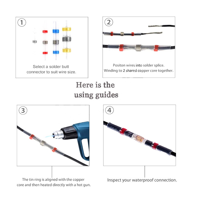 NEW AWG Solder Sleeve Heat Shrink Butt Wire Splice Terminal Connector Waterproof