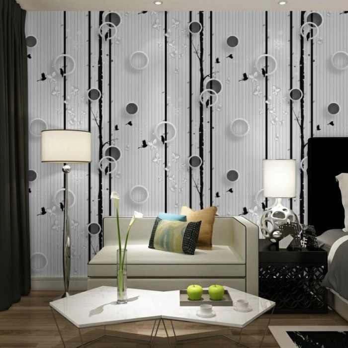 Wallpaper Dinding / Wallpaper Sticker Pohon Polkadot Hitam