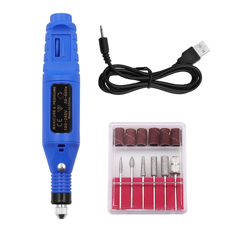 Bor Mini / Alat Ukir Grafir / Gerinda Listrik Mini / Pen Ukir / Pedicure Manicure Machine Set-Blue - usb