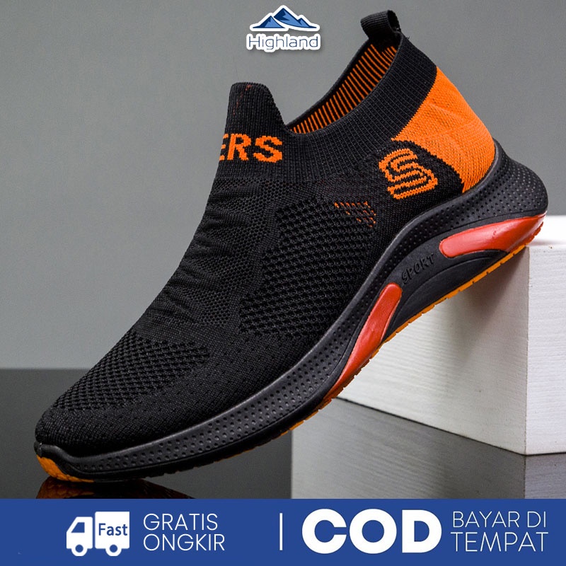 Highland Sepatu Pria Slip On Running Shoes Sepatu Olahraga Lari Ringan Sepatu Pria Casual Santai  MR127