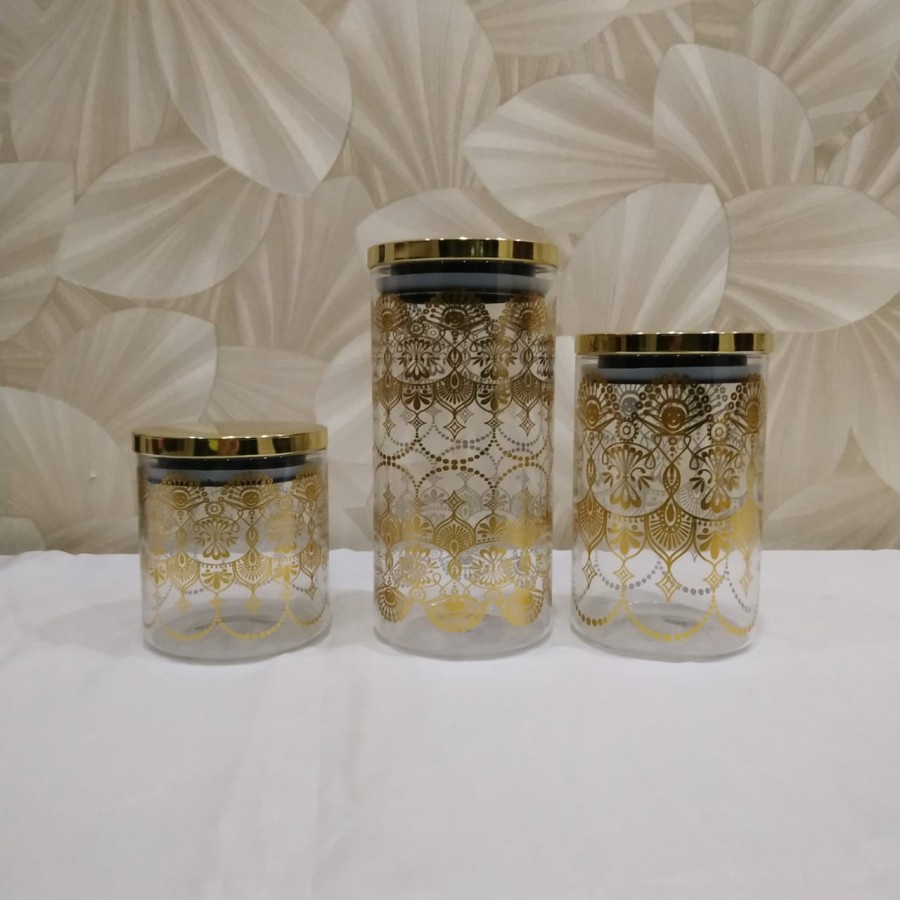 Set Toples Kaca - Canister Borosilicate Motif Gold NITONDO - C1909