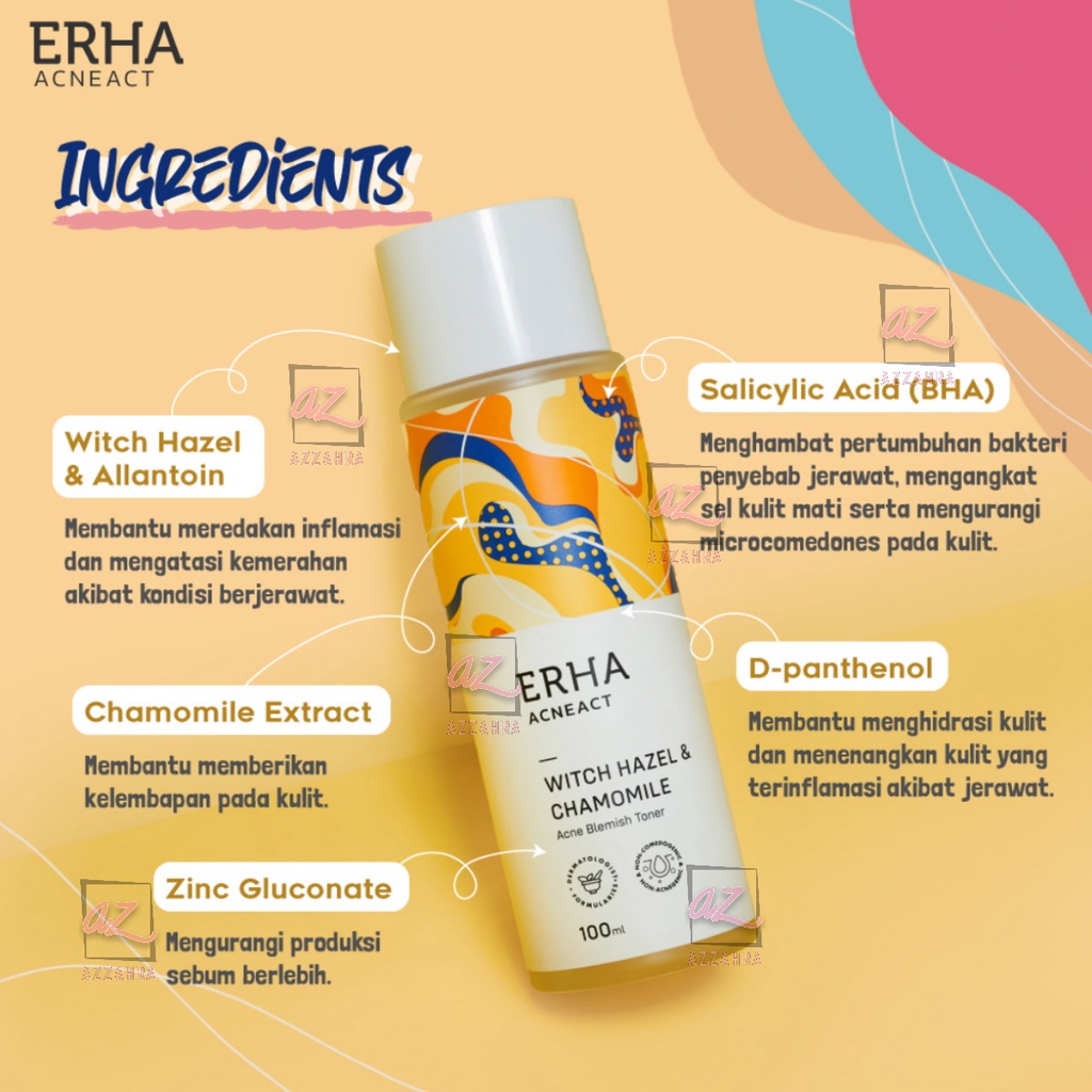 ERHA AcneAct Witch Hazel &amp; Zinc Gluconate Pore Minimizing Toner | Acne Blemish Toner | BHA Gentle Acne Facial Wash | Acne Calming Gel