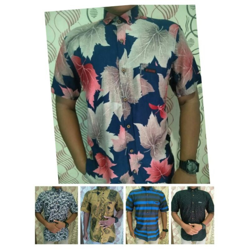 kemeja surfing pria lengan pendek fullprint