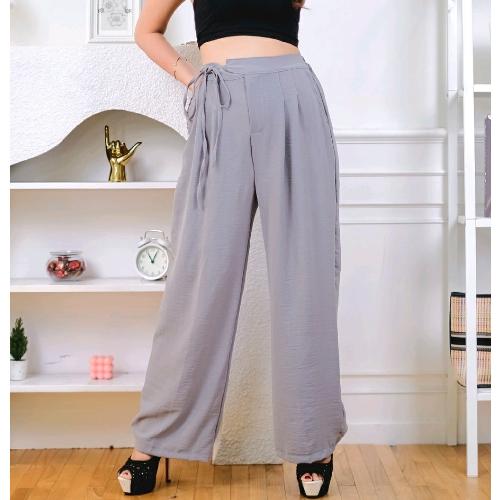 Celana Kulot Crinkle Airflow Tali Samping Premium Highwaist Wanita Loose Cullote Pants