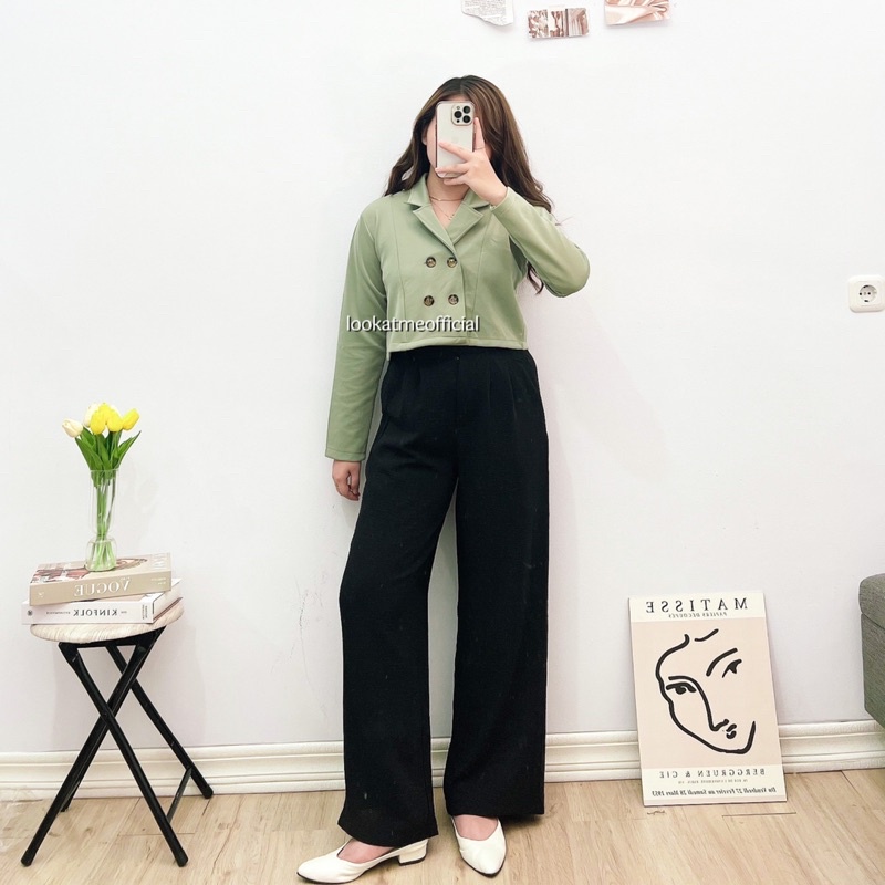 Lookatmeofficial • Mandy Blazer Crop Office Bahan Scuba Premium